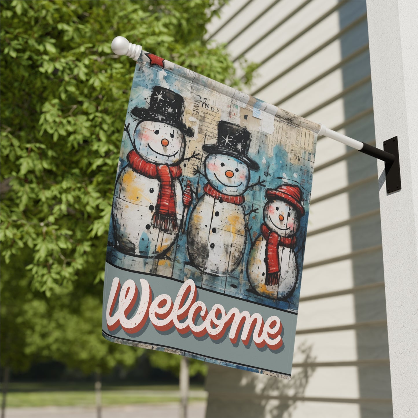 Vintage Snowmen Welcome 2-Sided Garden & House Flag/Banner