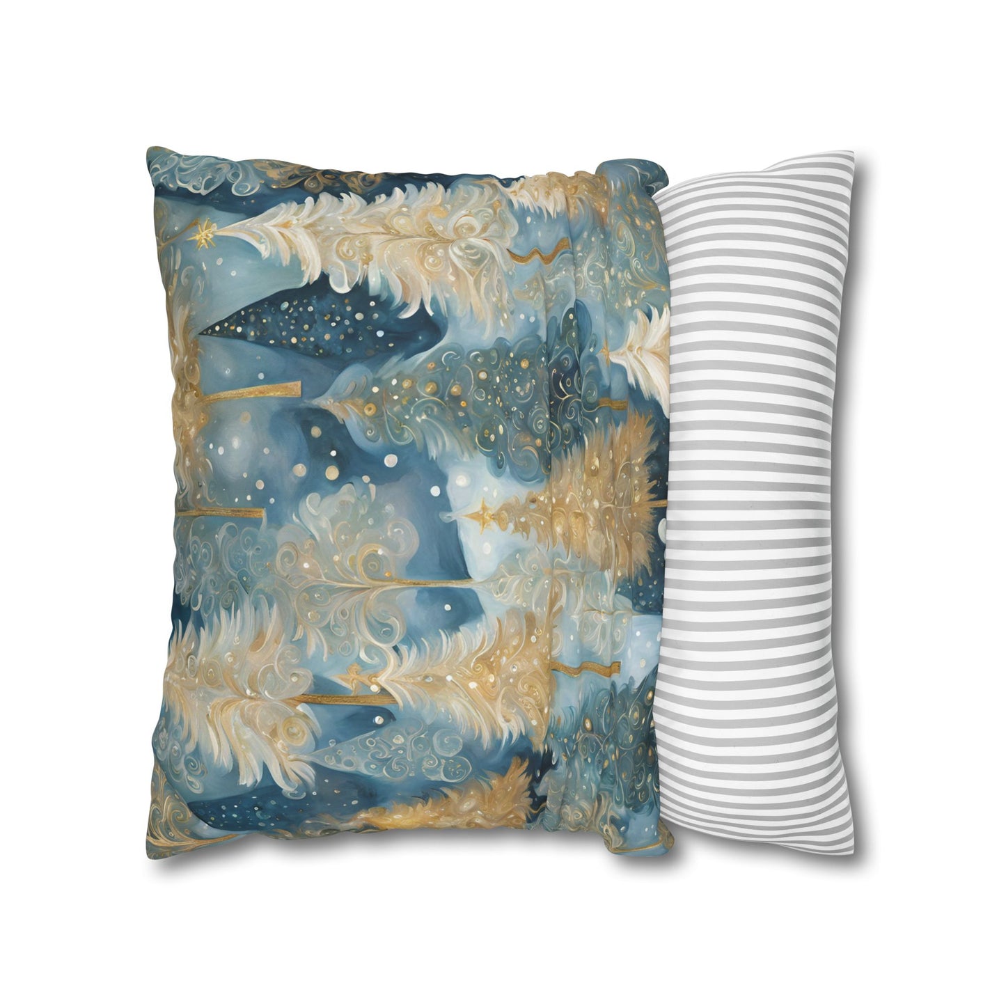 Blue & Cream Trees Square Poly Canvas Pillowcase