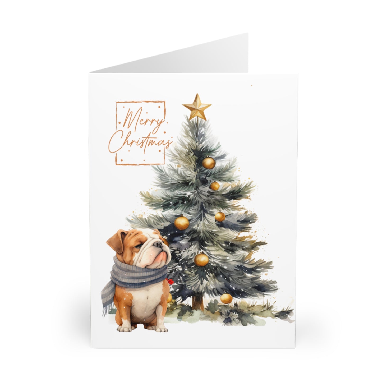 English Bulldog Merry Christmas Tree Cards (5 Pack Blank Inside)