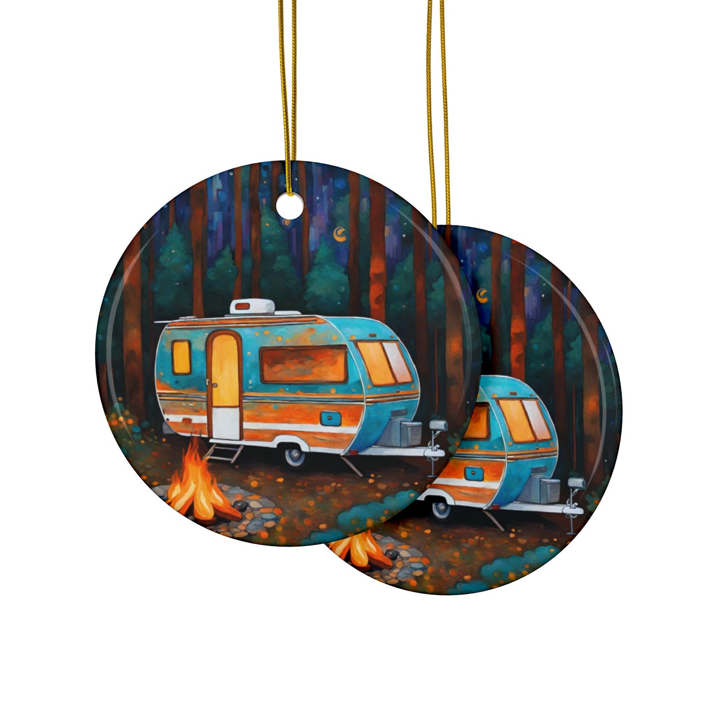 Fireside Camping 3" Ceramic Ornaments, 2-Side Print, (1pc, 10pcs)