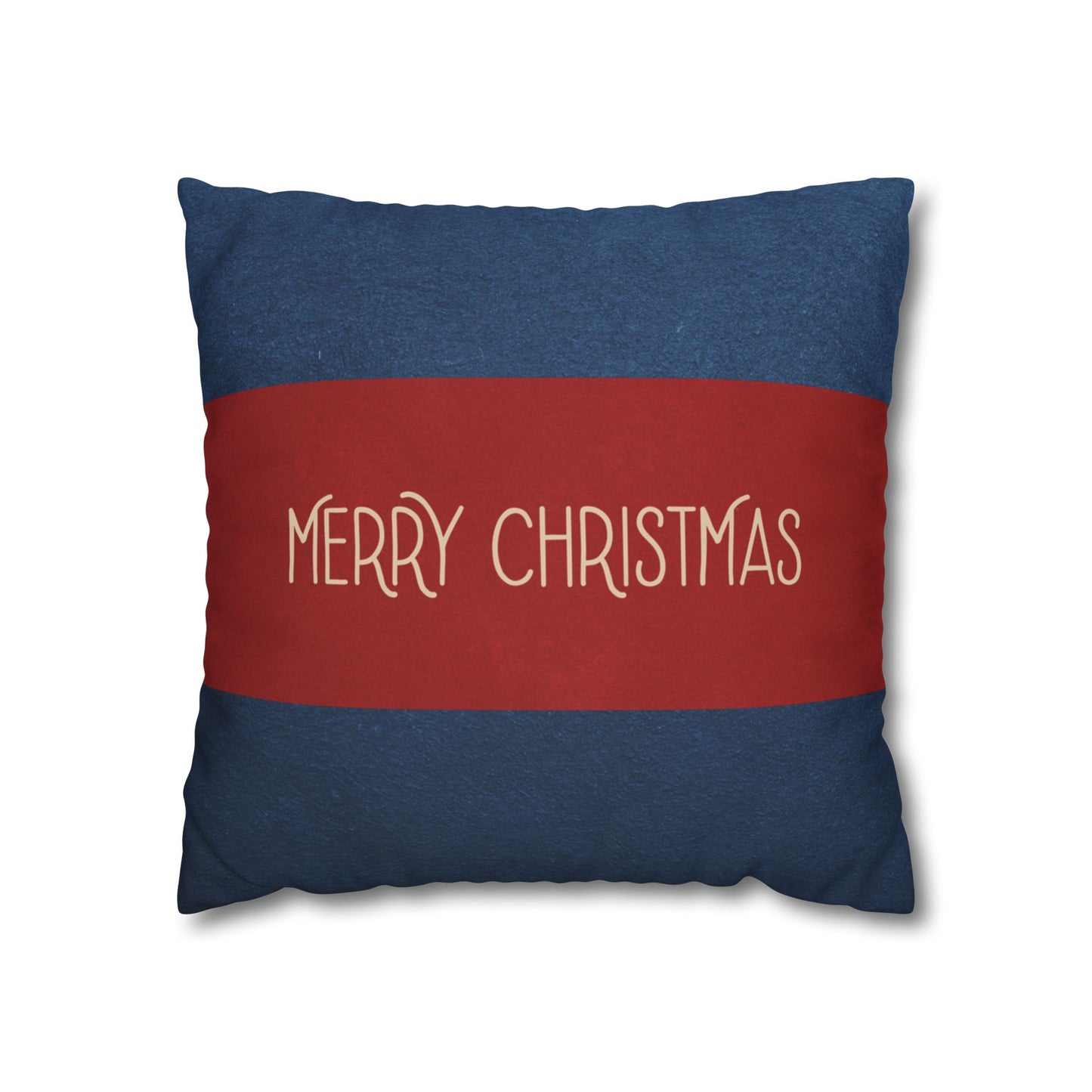 Merry Christmas Red & Navy Square Poly Canvas Pillowcase