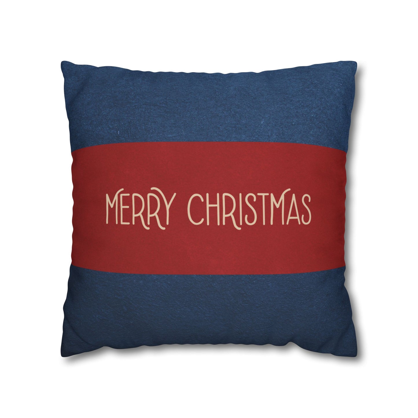 Merry Christmas Red & Navy Square Poly Canvas Pillowcase