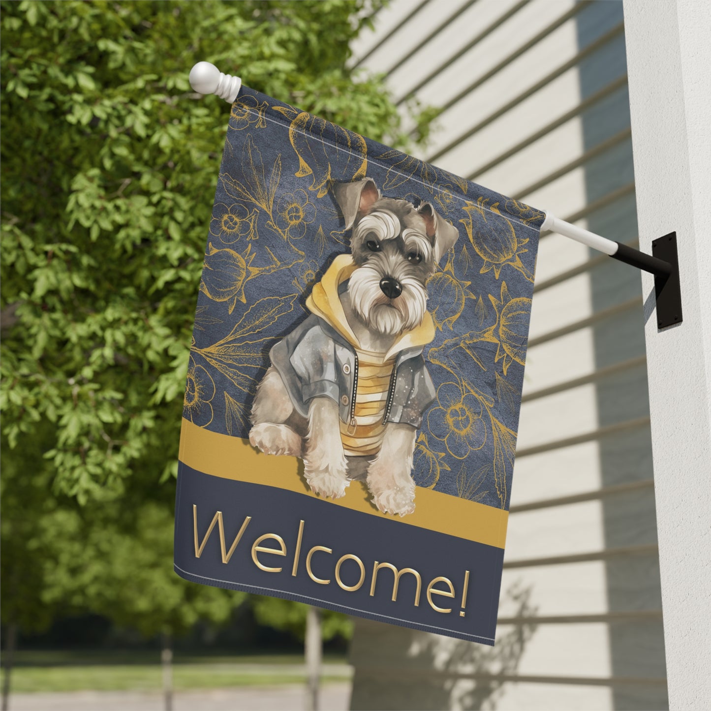 Miniature Schnauzer in Jacket Welcome 2-Sided Garden & House Flag/Banner