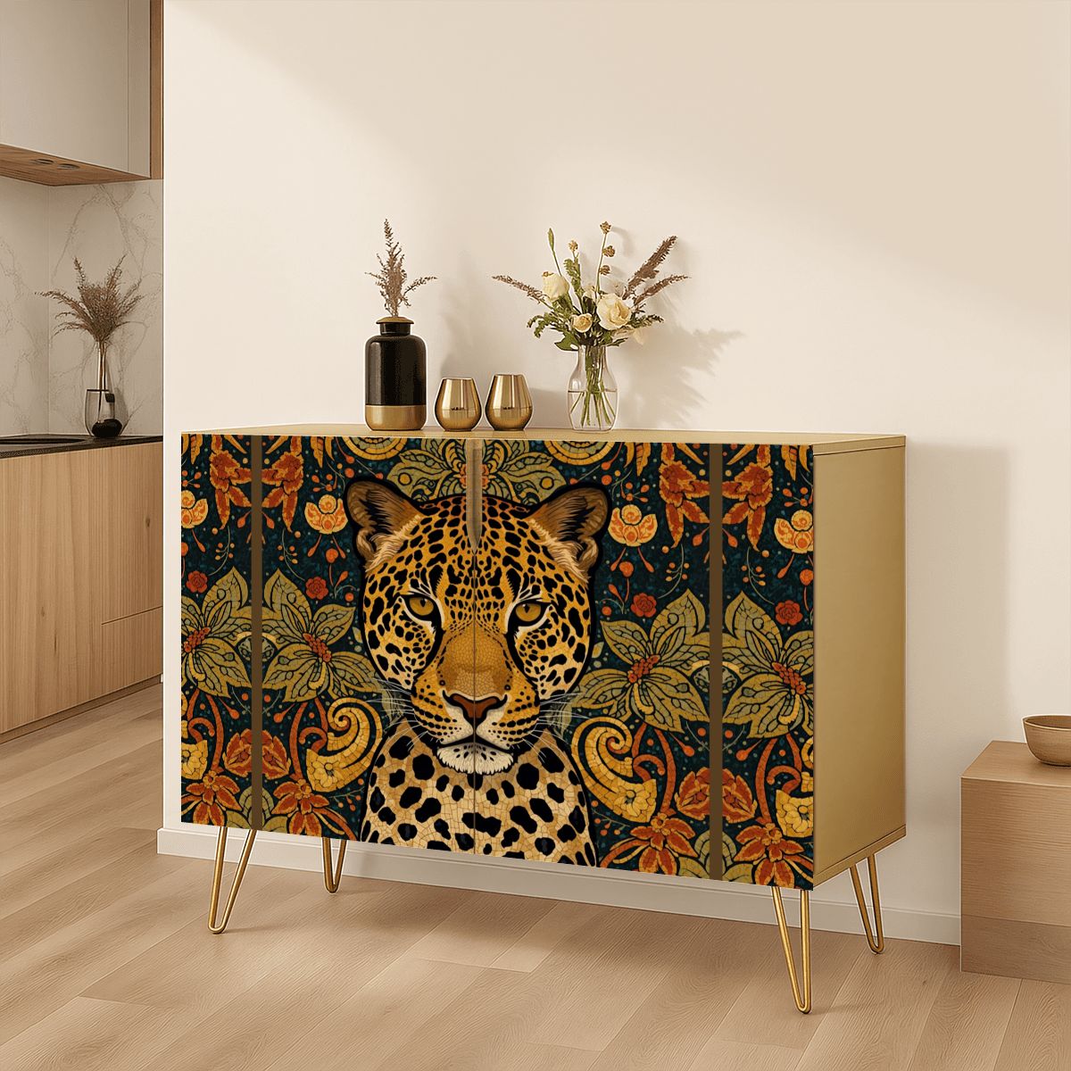 Leopard Art Wooden Storage Cabinet (Made in USA)