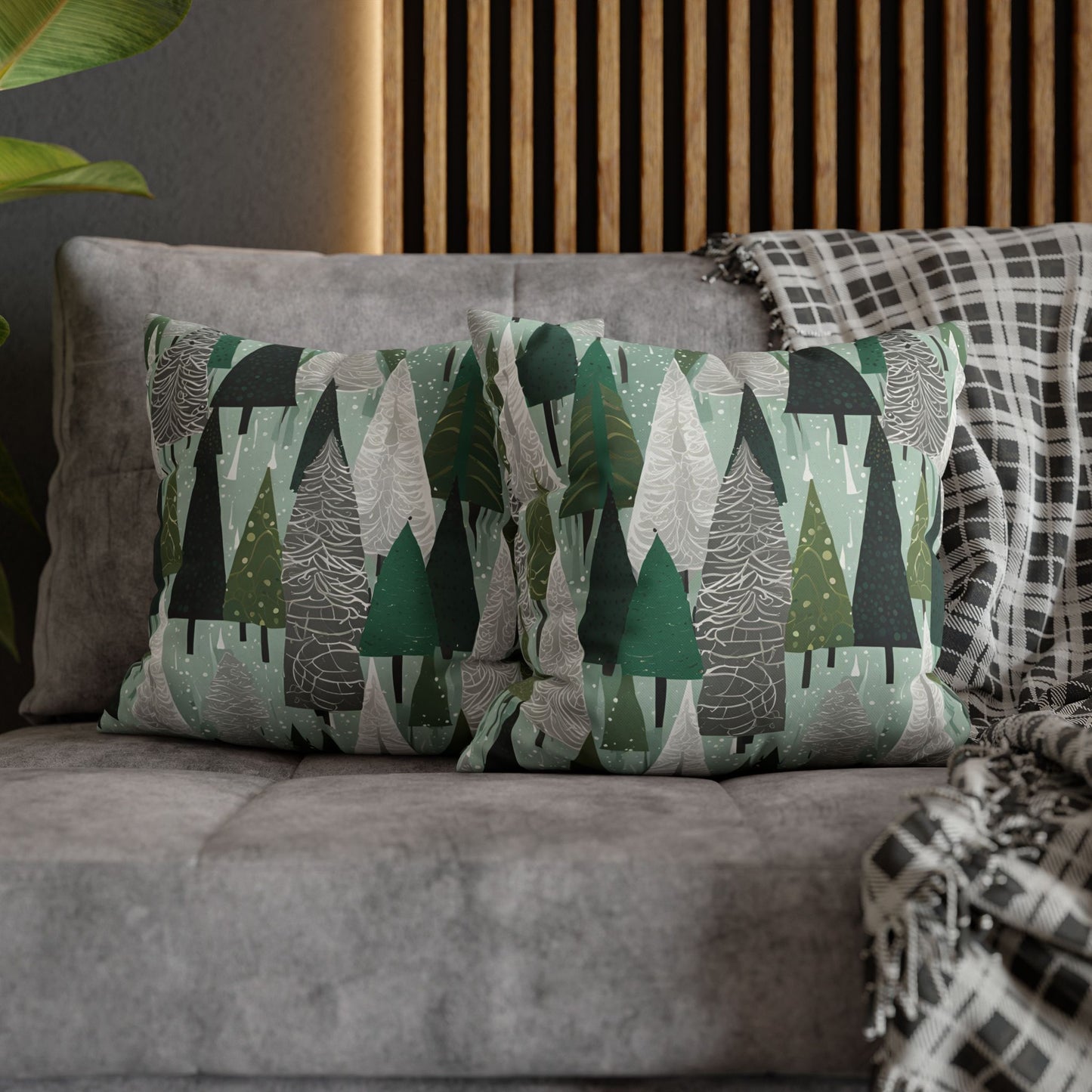 Mint Trees Square Poly Canvas Pillowcase