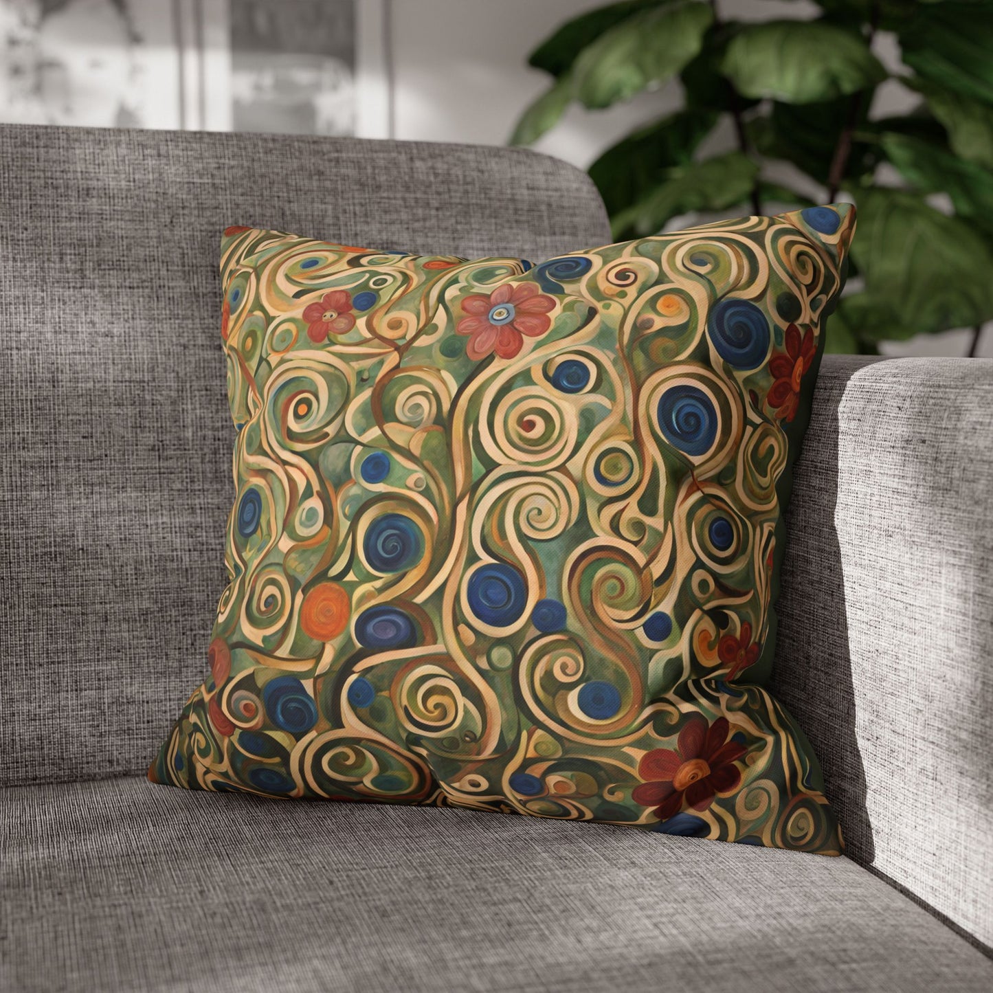 Felicity Abstract Floral Square Poly Canvas Pillowcase