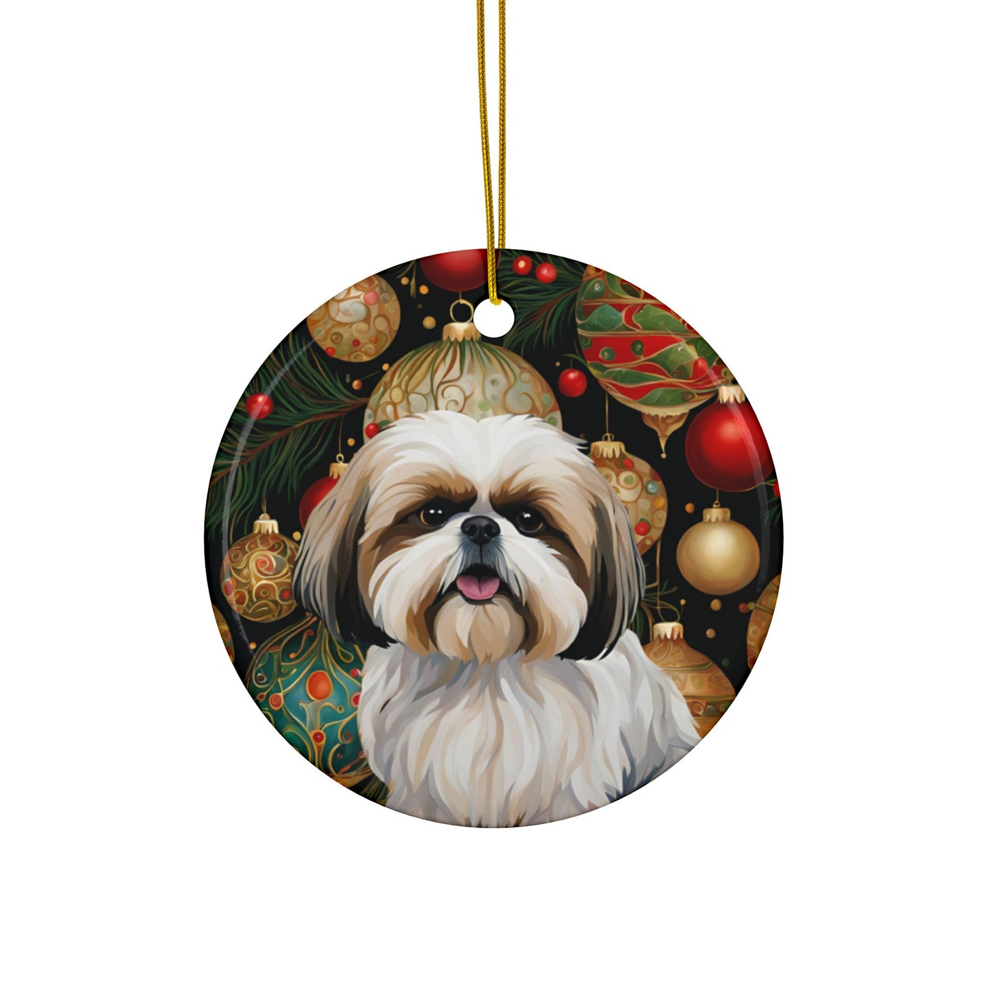 Shih Tzu Christmas  3" Ceramic Ornaments, 2-Side Print, (1pc, 10pcs)