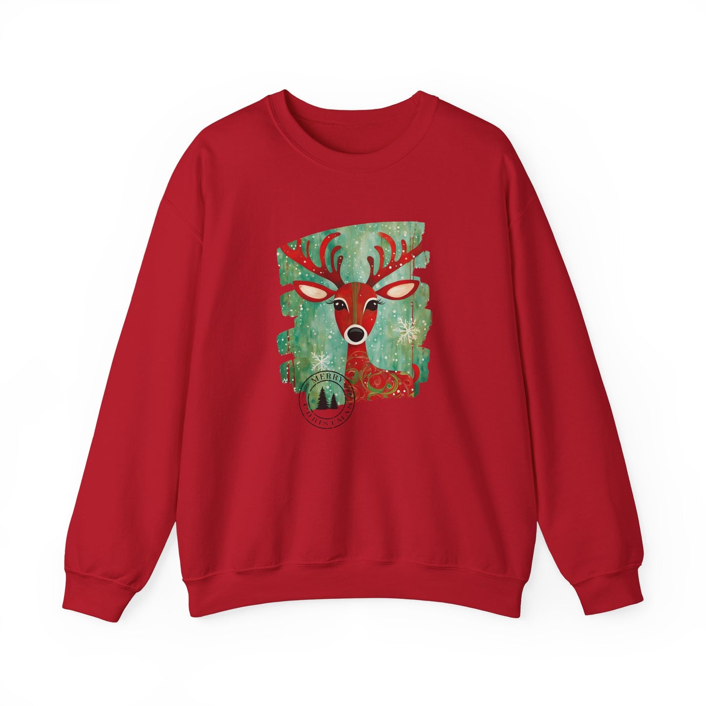 Red Reindeer Merry Christmas Unisex Heavy Blend™ Crewneck Sweatshirt