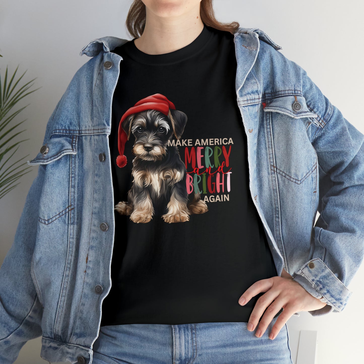 Santa Dog Make America Merry & Bright Again Unisex Heavy Cotton Tee