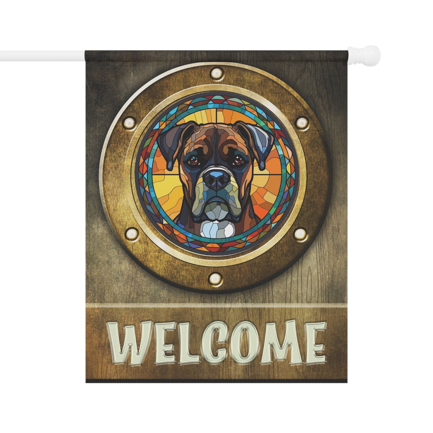 Boxer In Port Hole Welcome 2-Sided Garden & House Flag/Banner