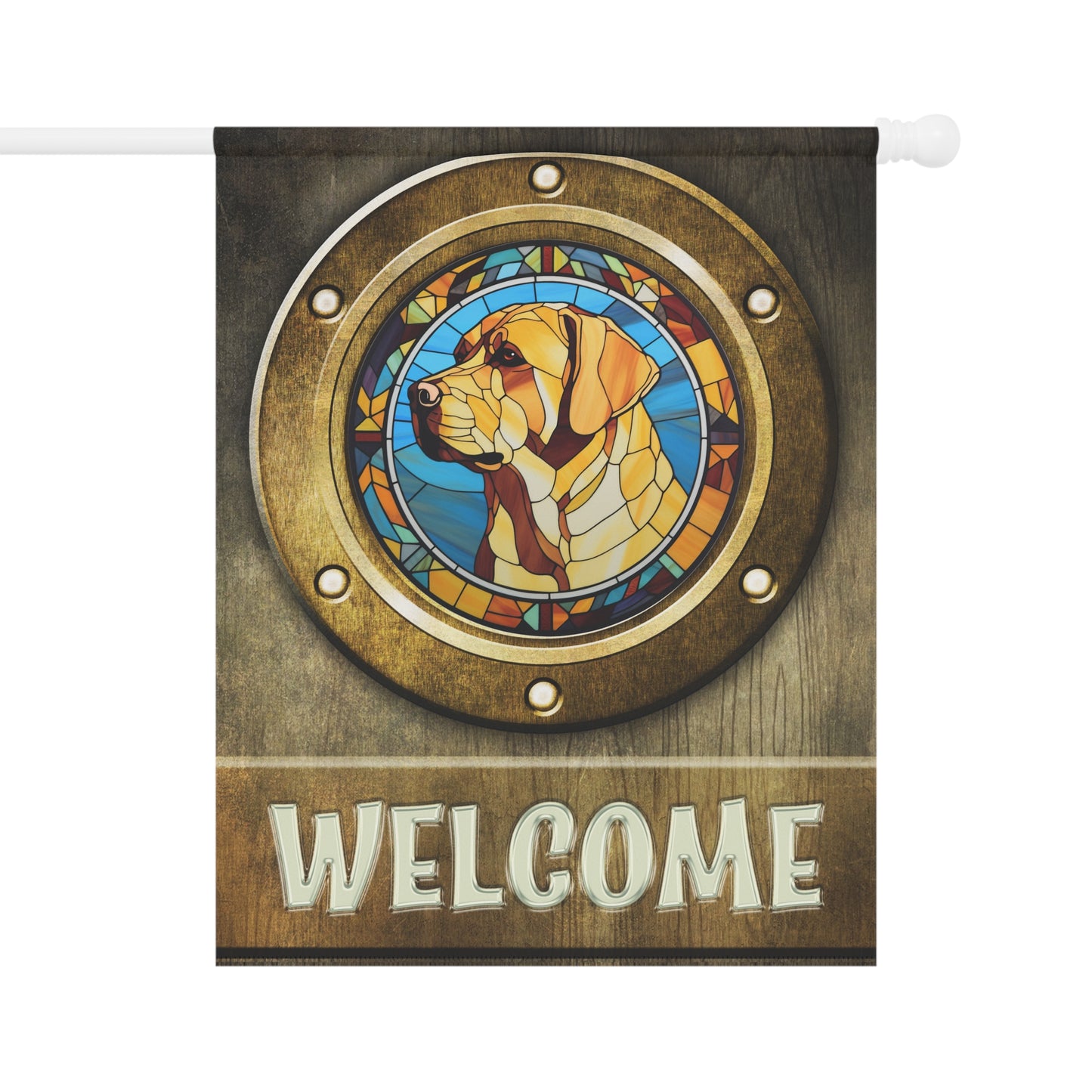 Yellow Labrador in Port Hole Welcome 2-Sided Garden & House Flag/Banner