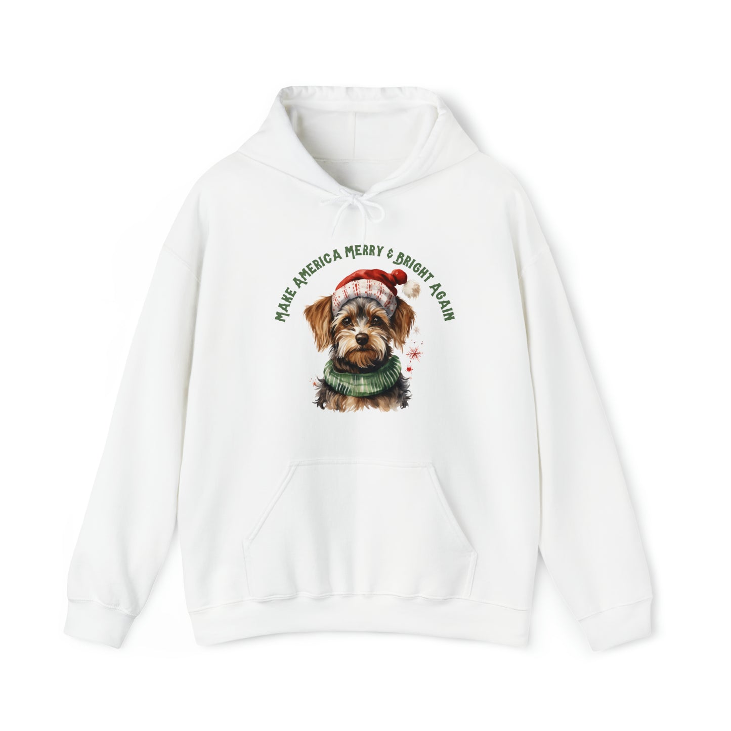 Merry & Bright Again Dog in Santa Hat Unisex Heavy Blend™ Hooded Sweatshirt