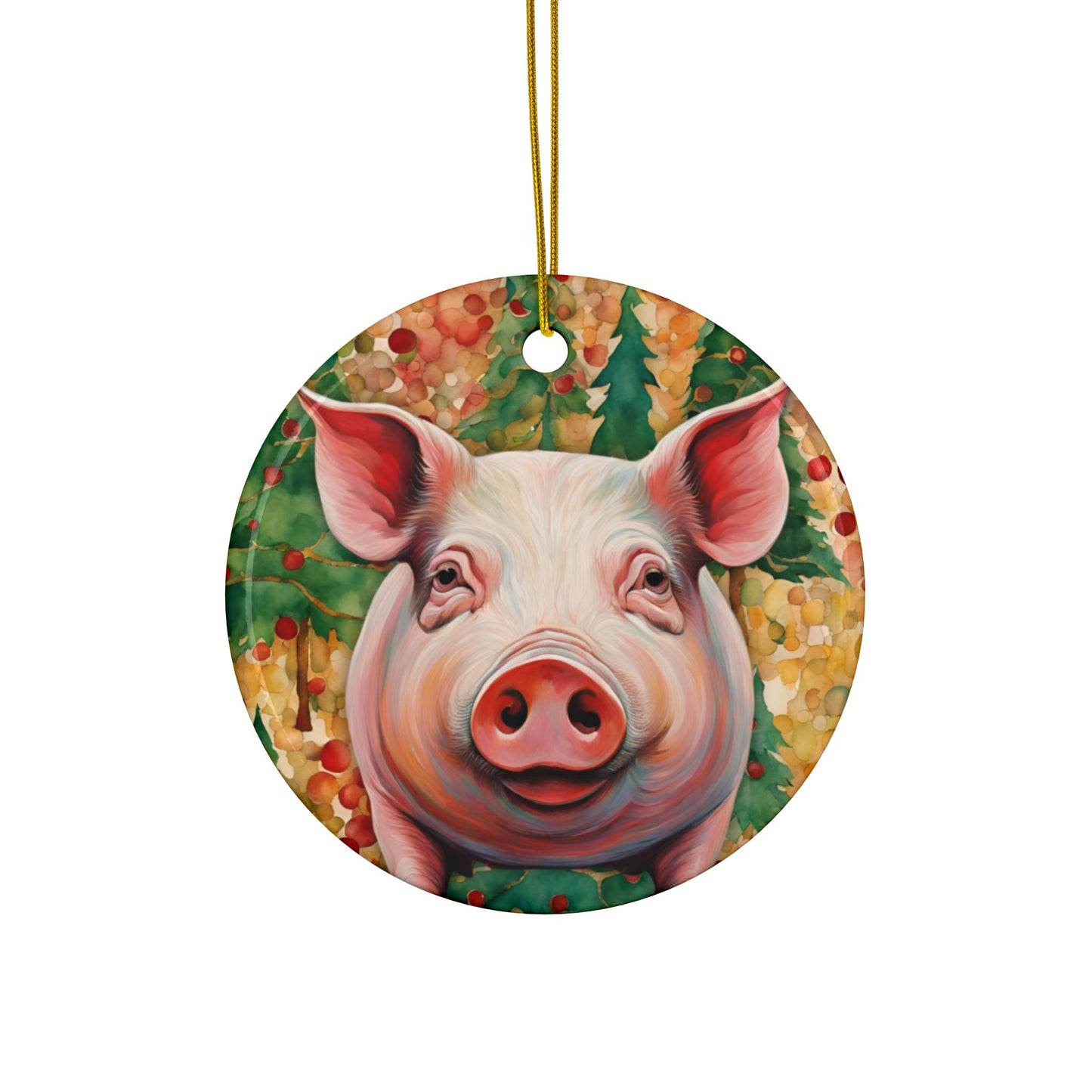 Pig Christmas 3" Ceramic Ornaments, 2-Side Print, (1pc, 10pcs)