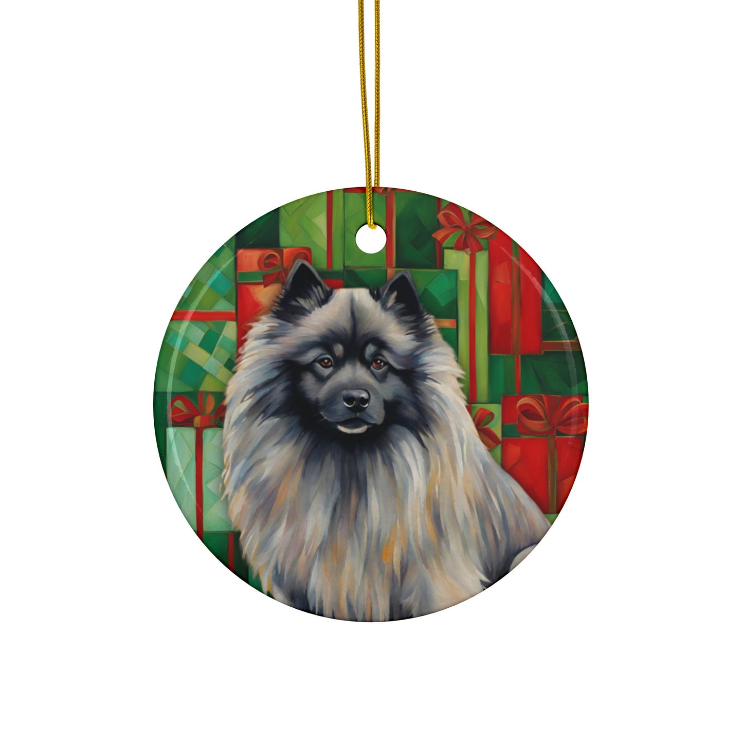 Keeshond Christmas 3" Ceramic Ornaments, 2-Side Print, (1pc, 10pcs)