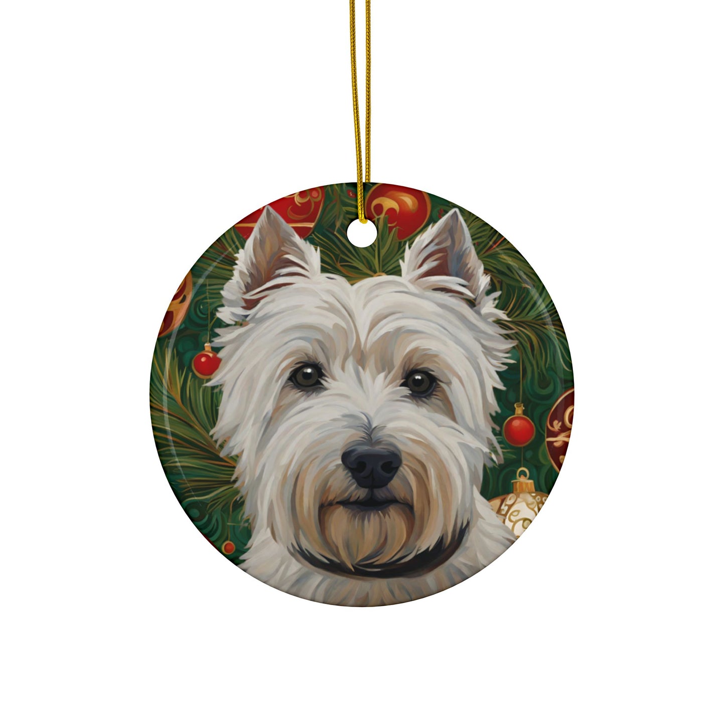 Westie Christmas 3" Ceramic Ornaments, 2-Side Print, (1pc, 10pcs)