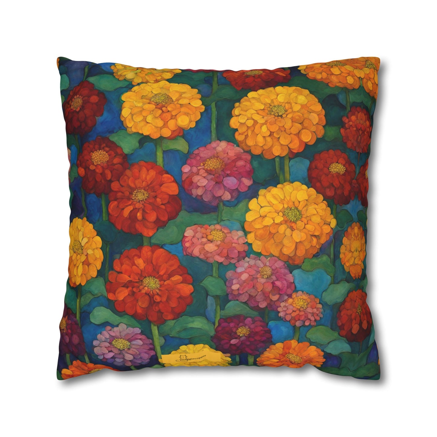 Happy Zinnias Square Poly Canvas Pillowcase