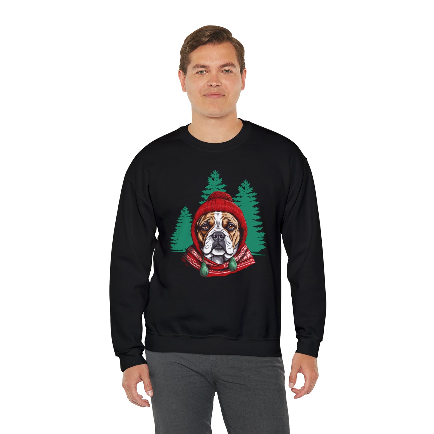 Bulldog in Stocking Hat & Scarf Unisex Heavy Blend™ Crewneck Sweatshirt