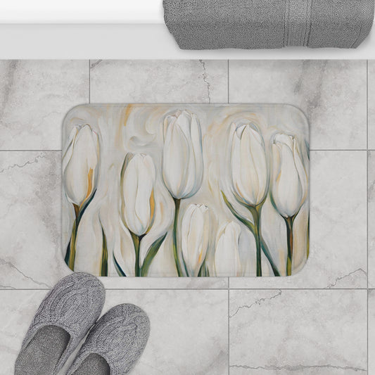 White Tulips Microfiber Bath Mat