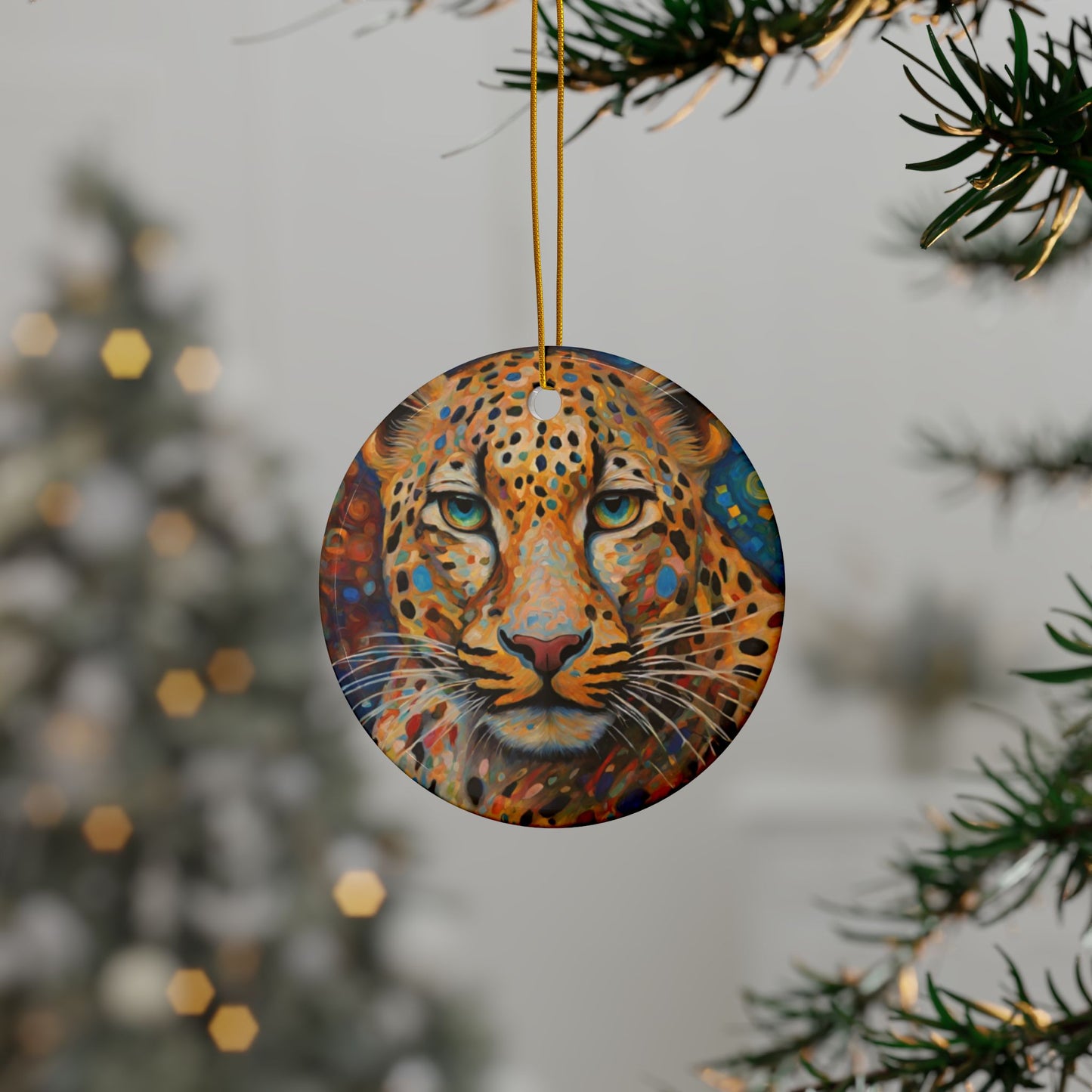 Leopard 3" Ceramic Ornaments, 2-Side Print, (1pc, 10pcs)