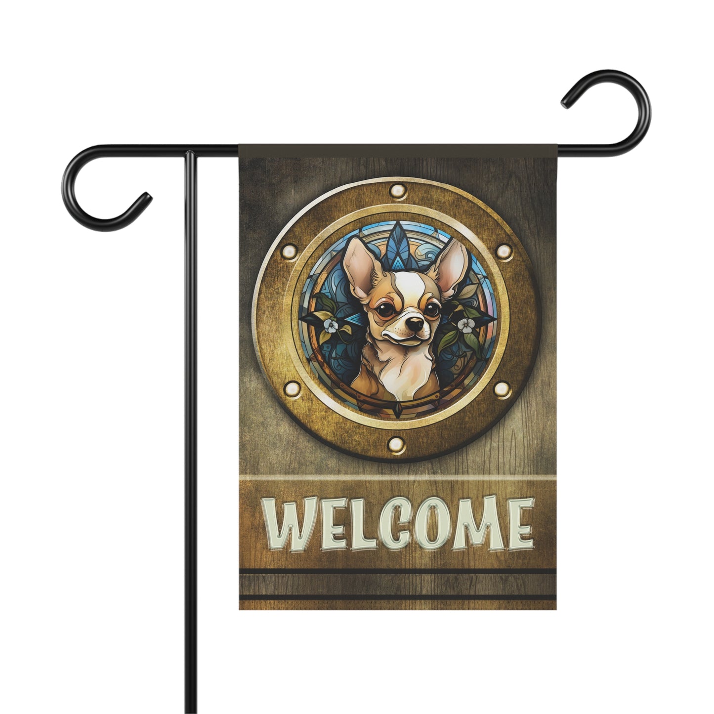 Chihuahua in Port Hole Welcome 2-Sided Garden & House Flag/Banner