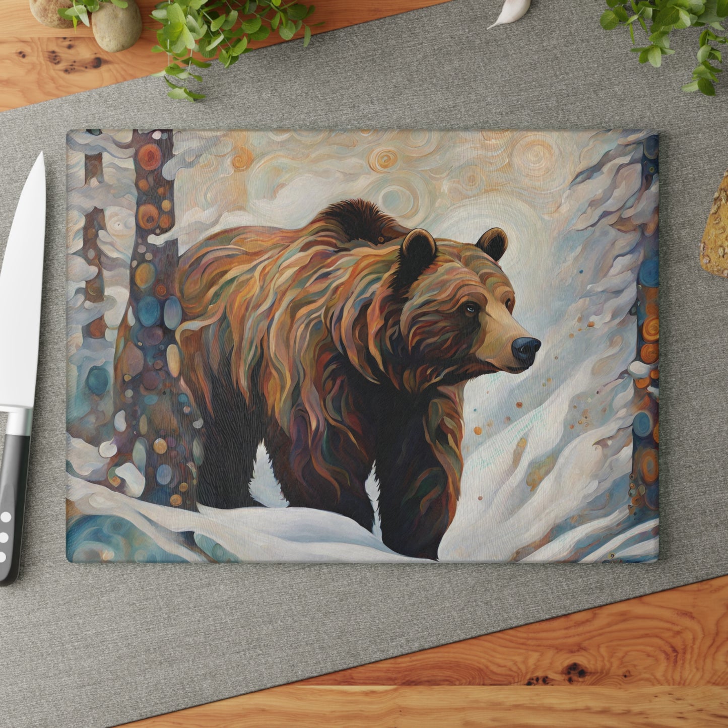 Winter Grizzly Tempered Glass Cutting Board