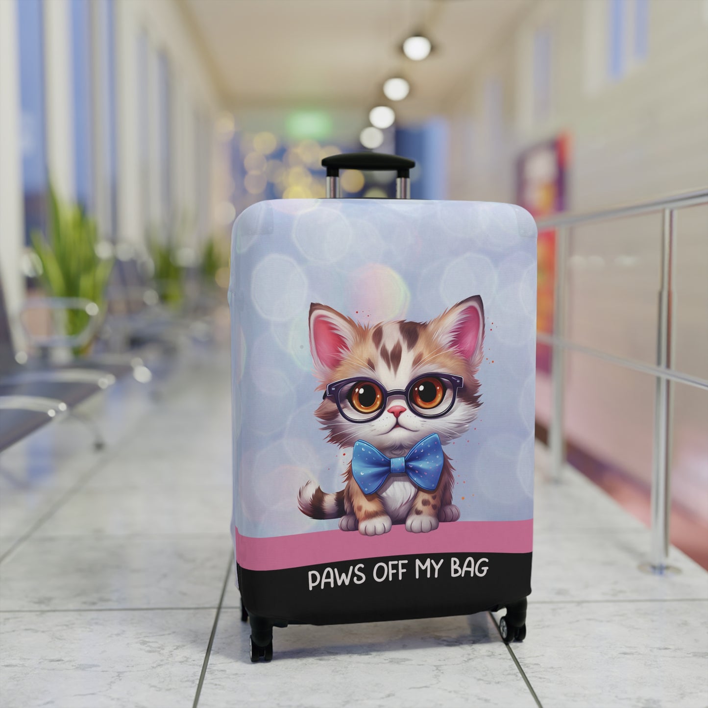 Kitten in Glasses & Blue Bow Tie Paws Off My Bag Luggage Cover