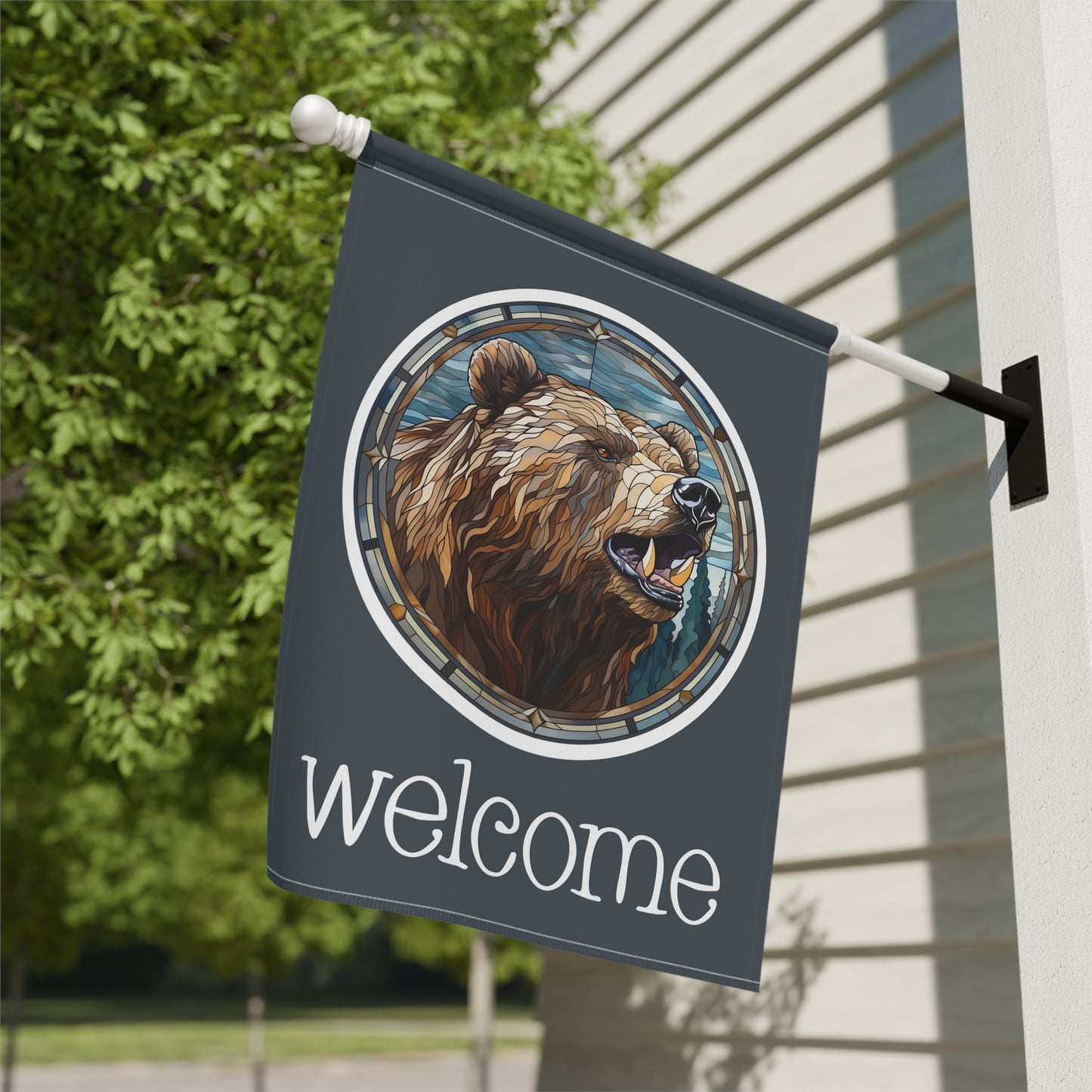 Grizzly Bear Welcome 2-Sided Garden & House Banner