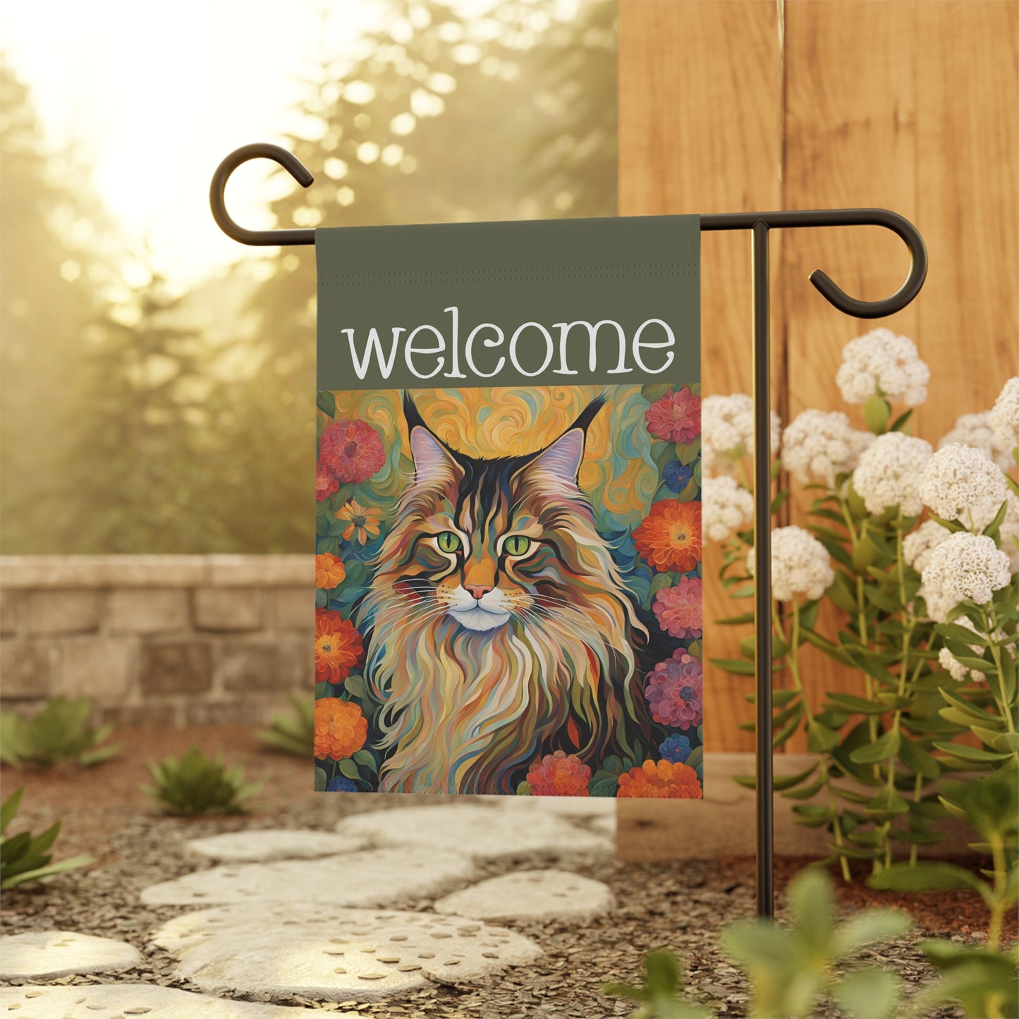 Maine Coon Cat Welcome 2-Sided Garden & House Flag/Banner