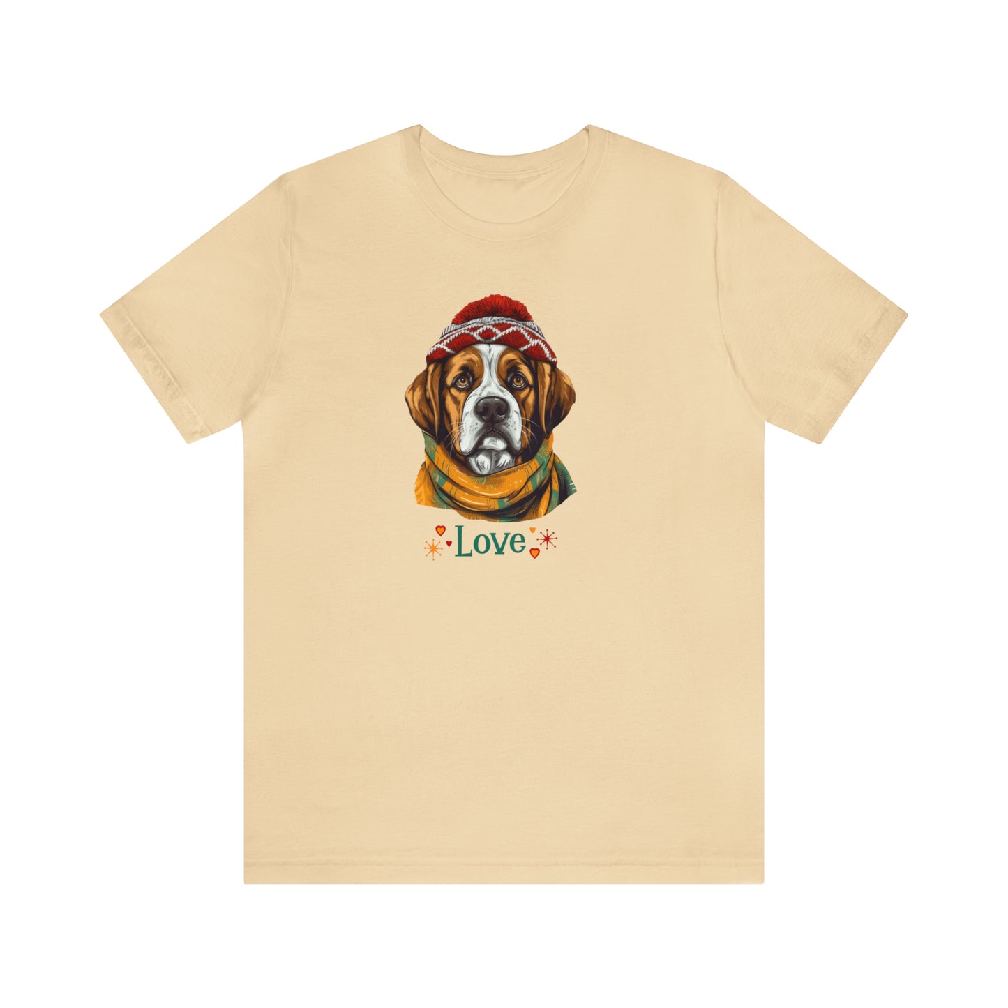 Saint Bernard in Hat & Scarf Love Unisex Jersey Short Sleeve Tee