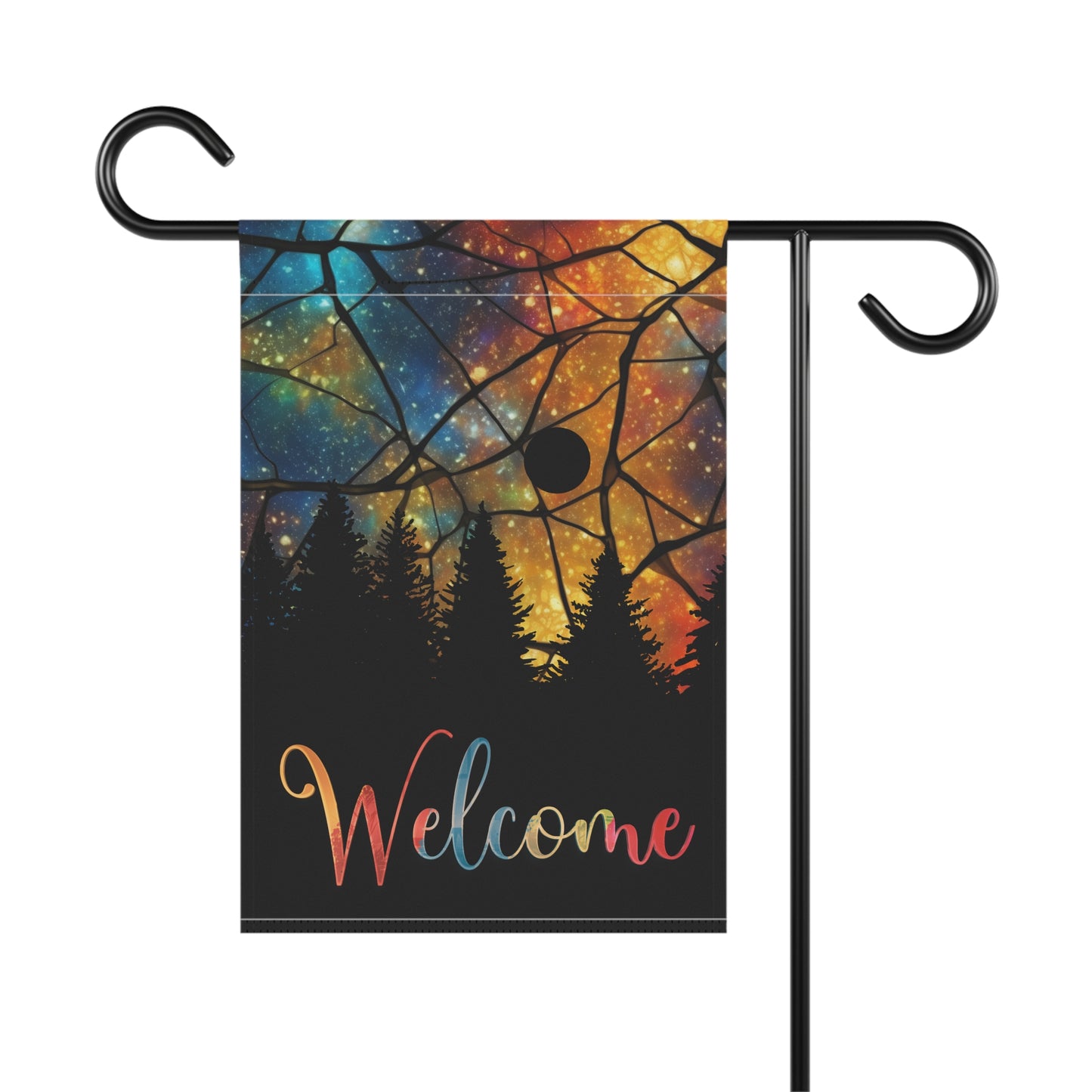 Rising Moon Silhouette Welcome 2-Sided Garden & House Flag/Banner