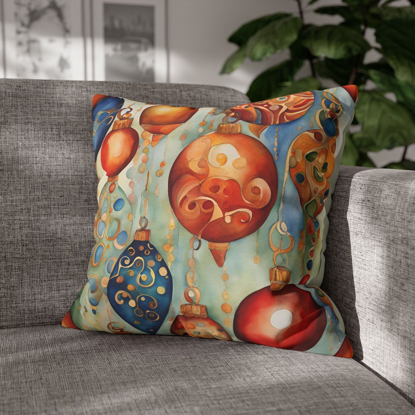 Watercolor Ornaments Square Poly Canvas Pillowcase