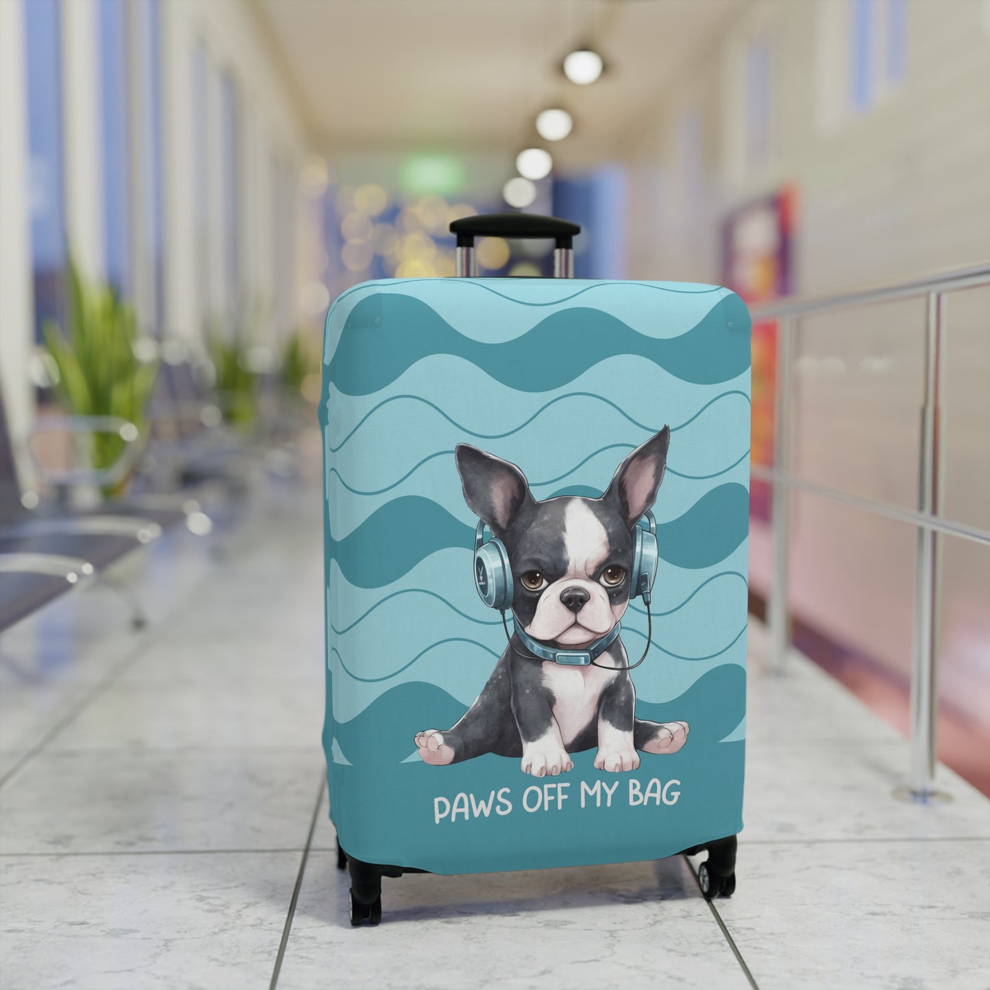 Boston Terrier in Headphones Paws Off My Bag Luggage Cover