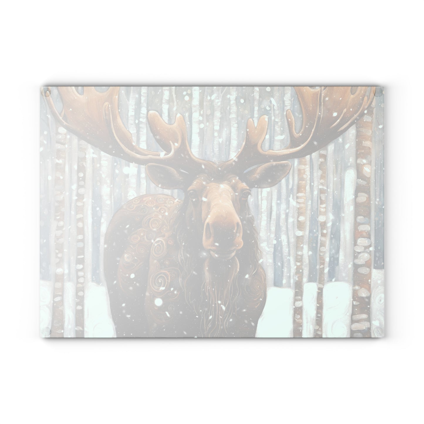 Mountain Forest Snowy Moose Tempered Glass Cutting Board