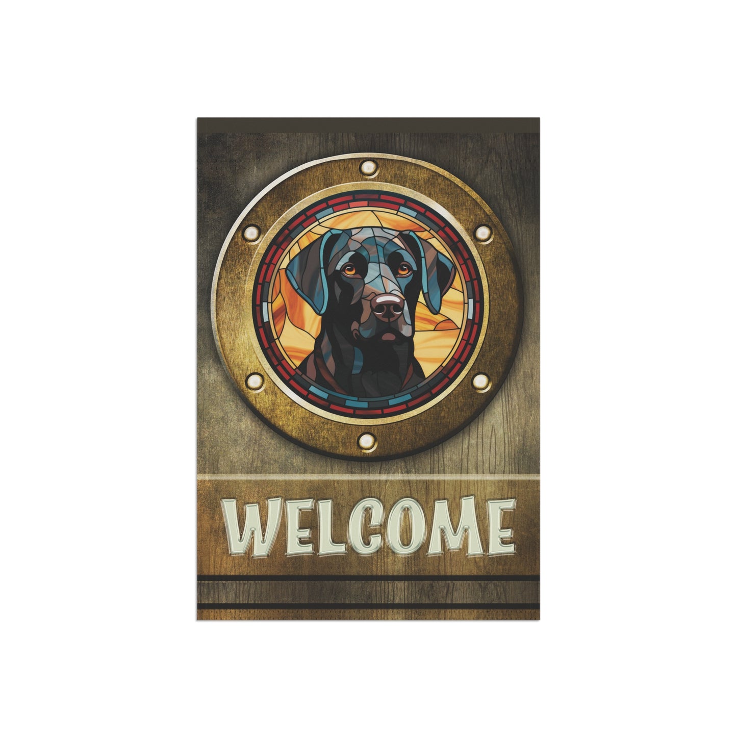 Black Labrador in Port Hole Welcome 2-Sided Garden & House Flag/Banner