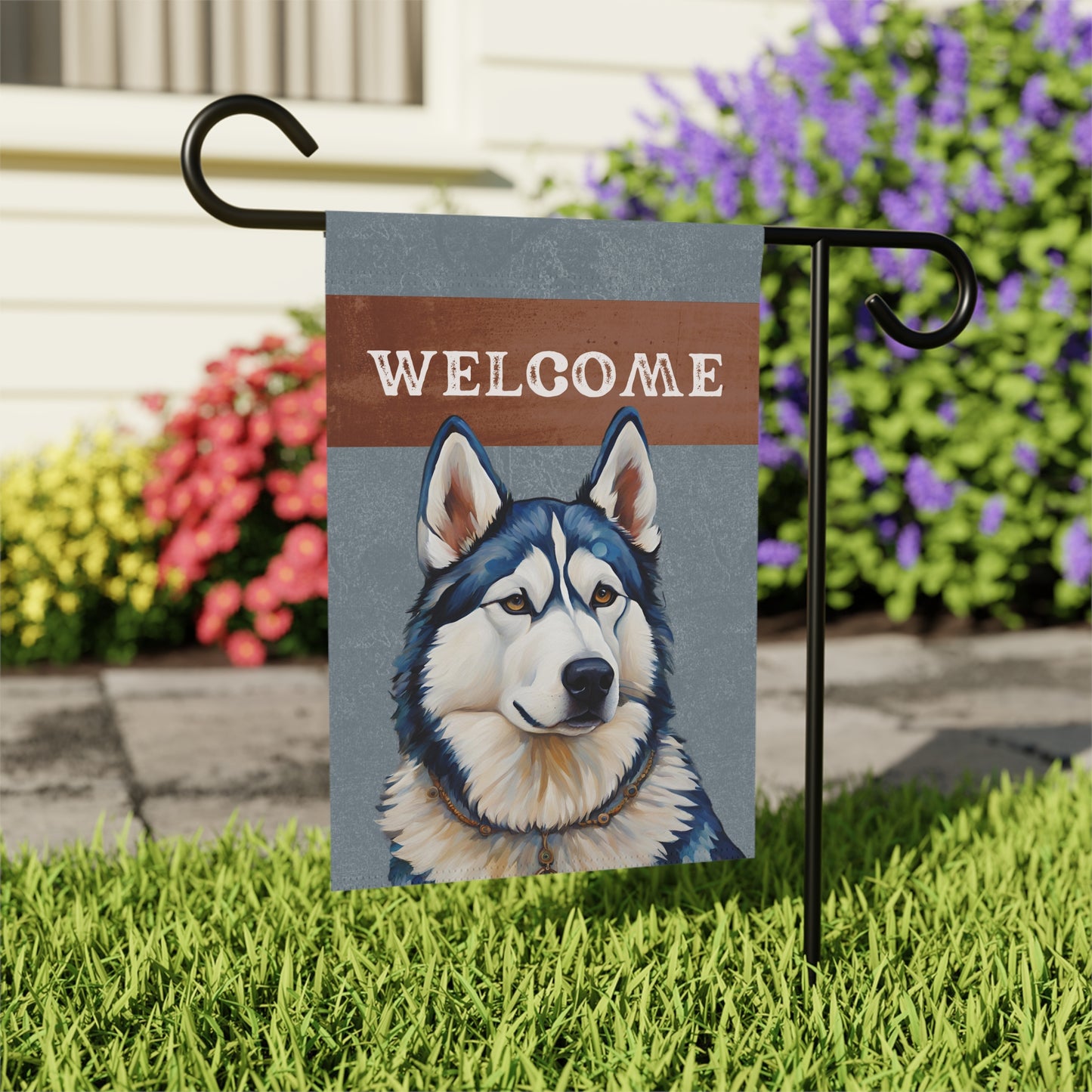 Siberian Husky Welcome 2-Sided Garden & House Flag/Banner