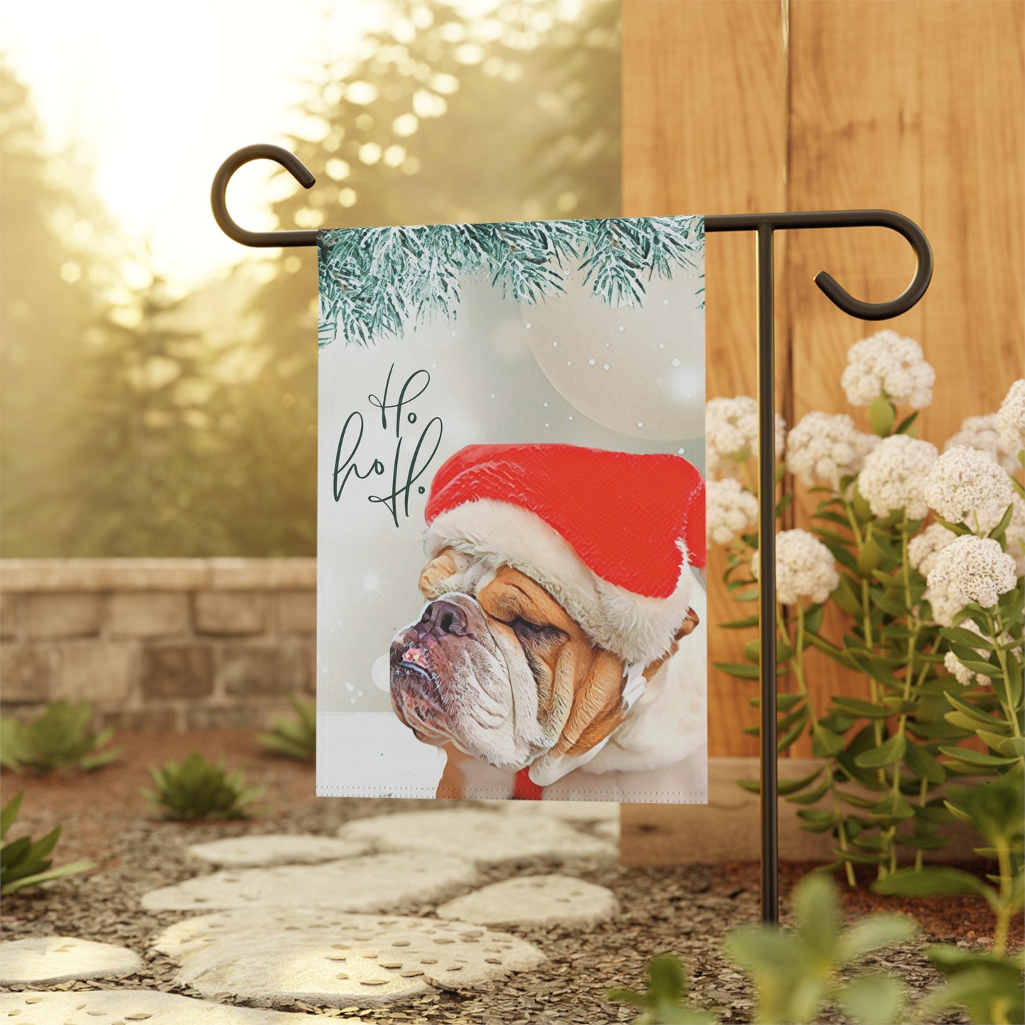 Ho Ho Ho Bulldog Santa 2-Sided Garden Banner