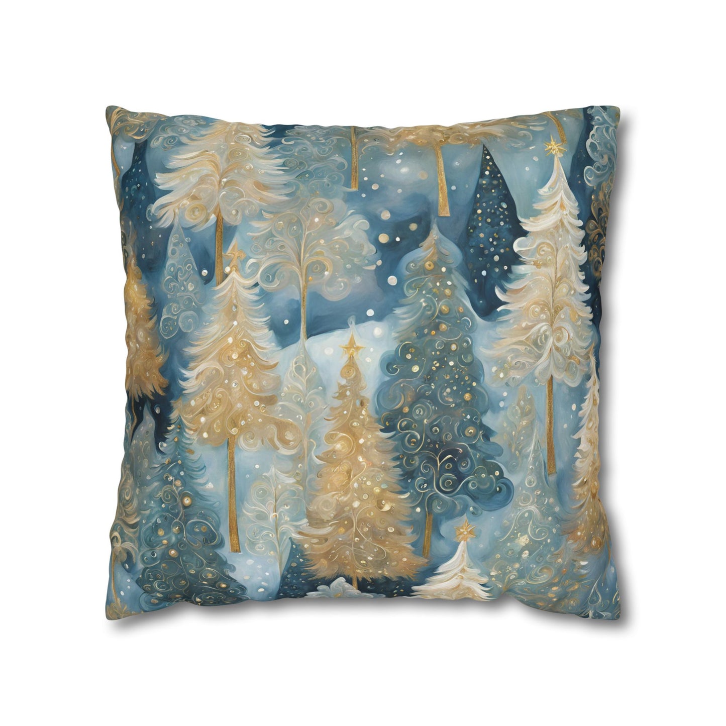 Blue & Cream Trees Square Poly Canvas Pillowcase