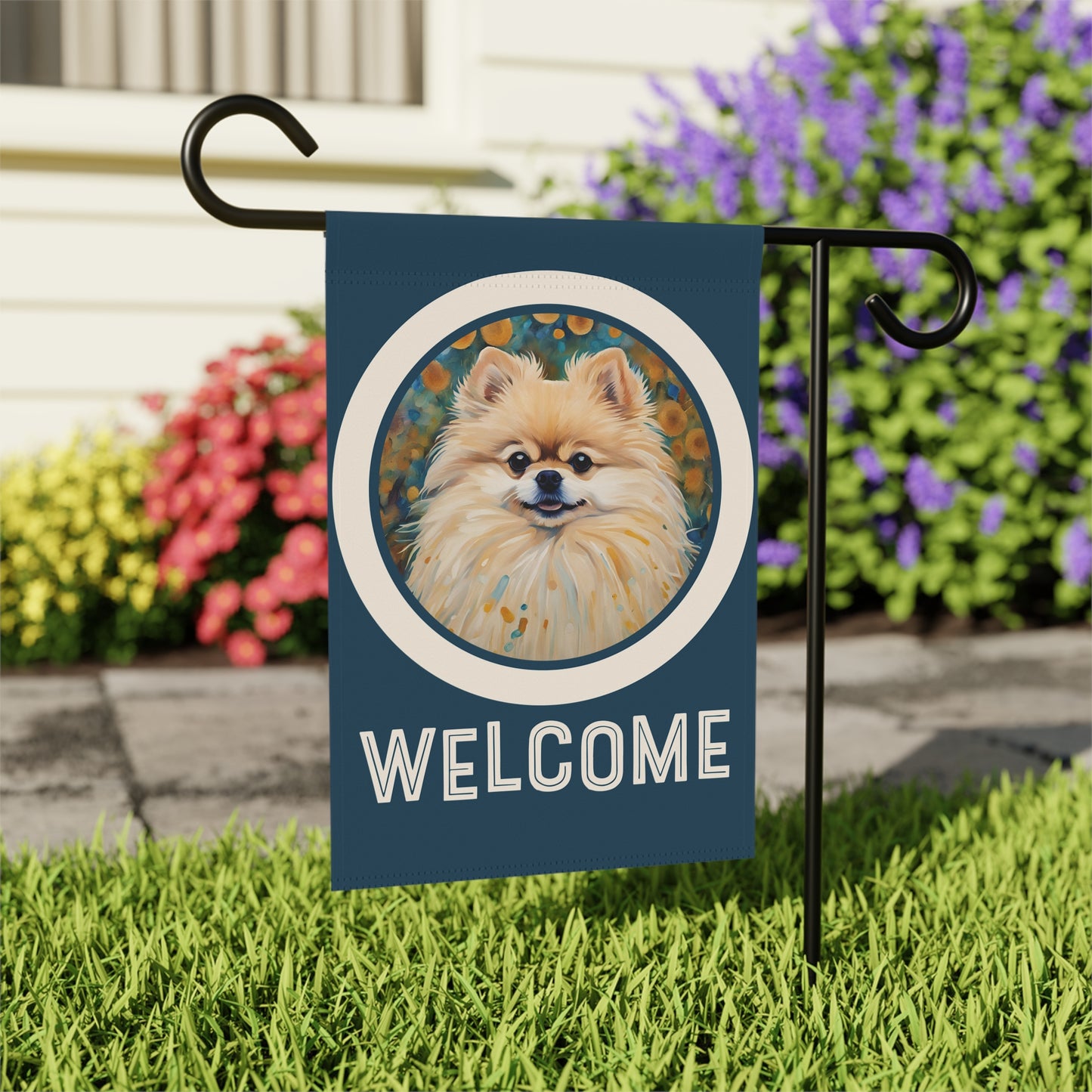 Pomeranian Welcome 2-Sided Garden & House Flag/Banner