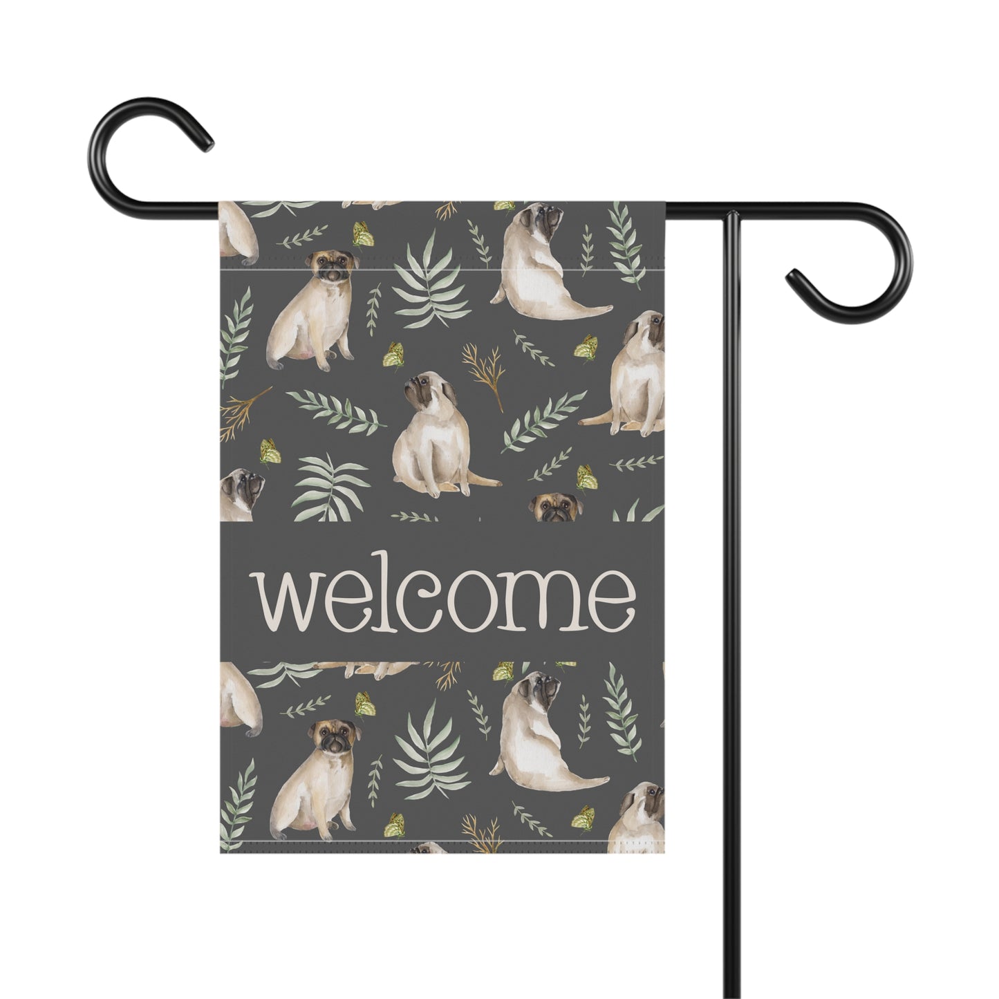 Pug Love Welcome 2-Sided Garden & House Flag/Banner