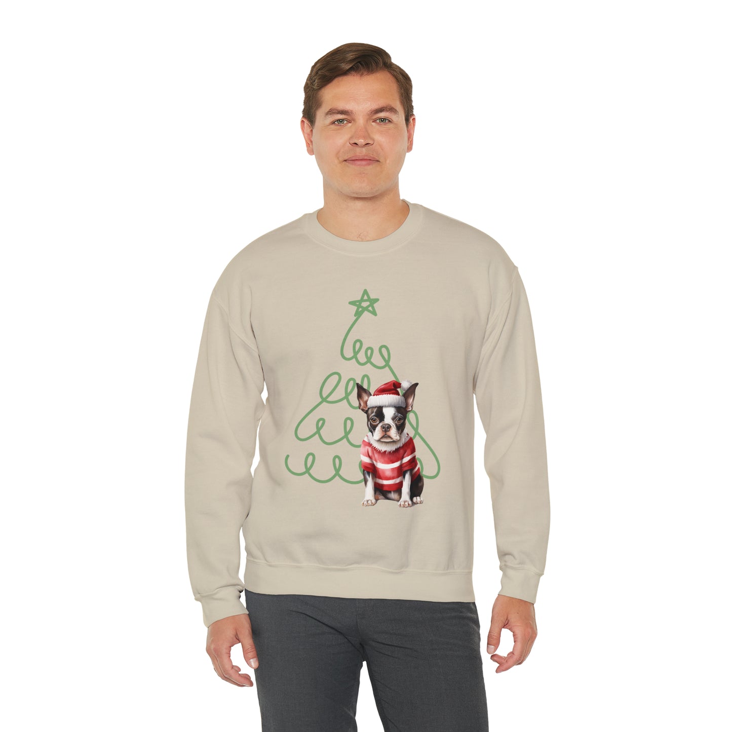 Boston Terrier in Santa Hat & Sweater Unisex Heavy Blend™ Crewneck Sweatshirt