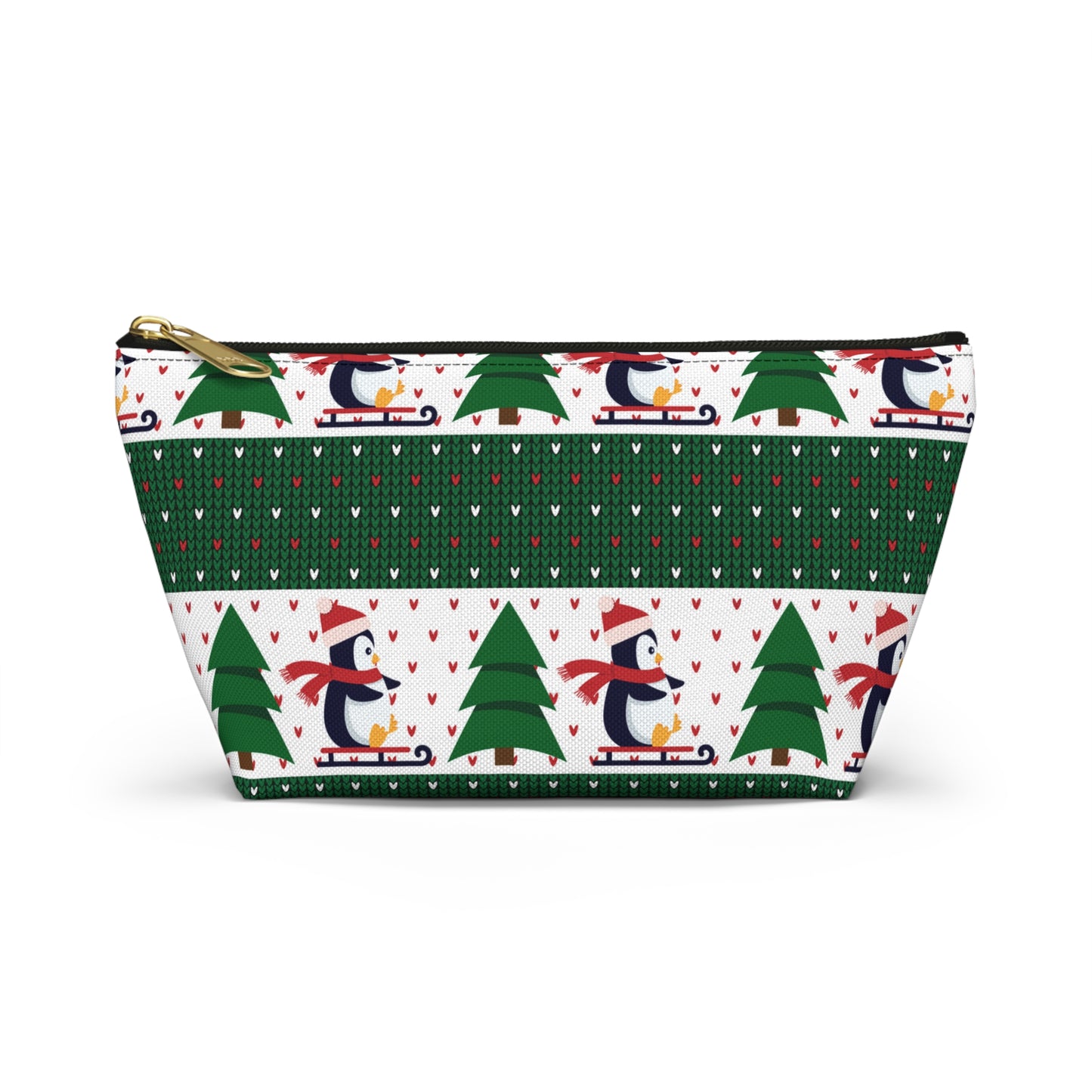 Sledding Penguins Green Plaid Accessory Pouch w T-bottom