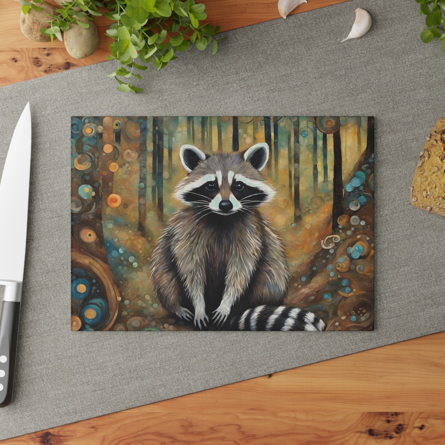 Mountain Forest Raccoon Tempered Glass Cutting Board