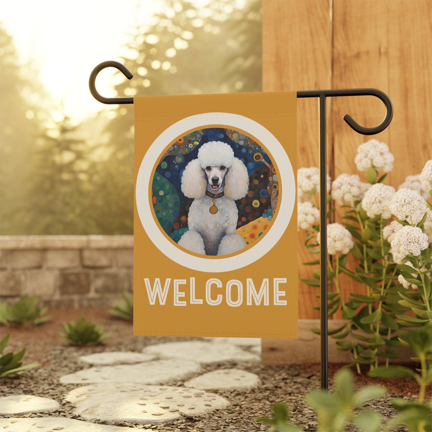 White Poodle Welcome 2-Sided Garden & House Flag/Banner