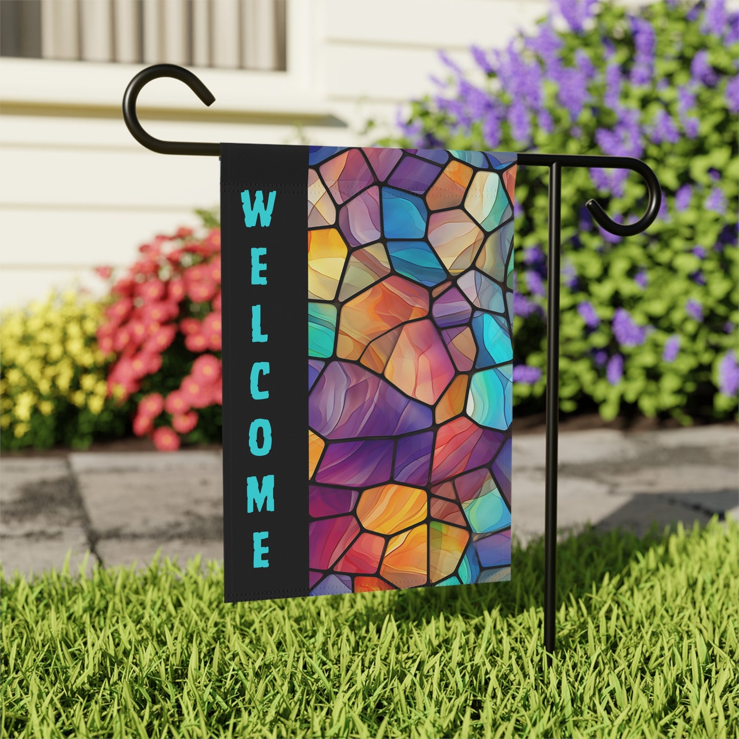 Stained Glass Welcome 2-Sided Garden Banner