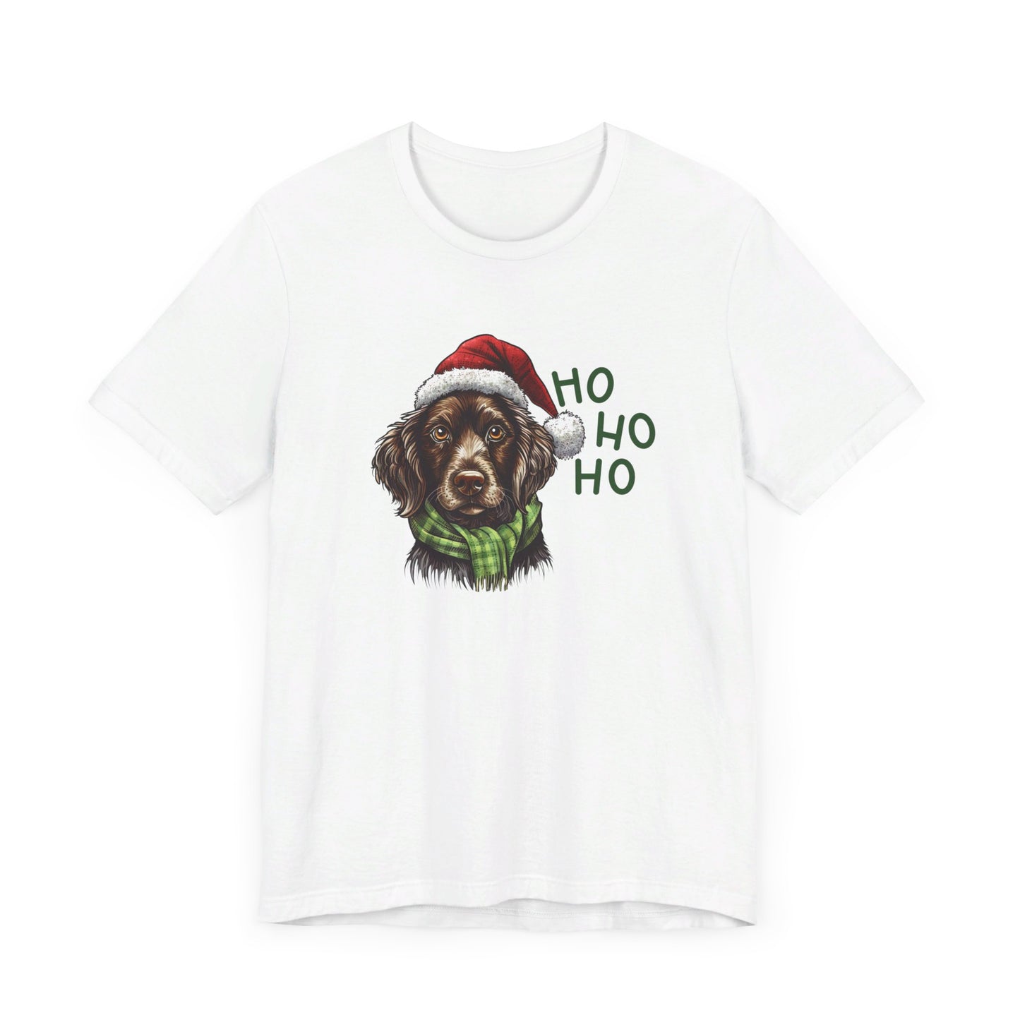 Ho Ho Ho Ready for Christmas Dog in Santa Hat & Scarf Unisex Jersey Short Sleeve Tee