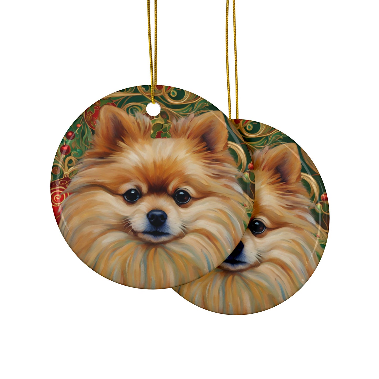 Pomeranian Christmas 3" Ceramic Ornaments, 2-Side Print, (1pc, 10pcs)