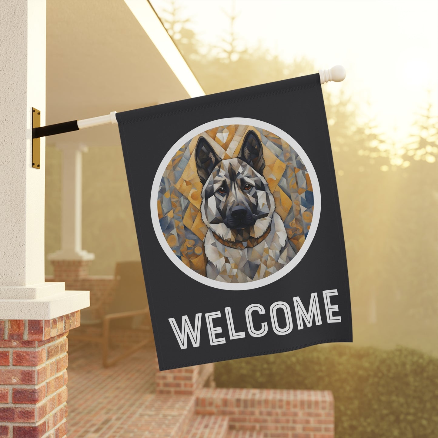 Norwegian Elkhound Welcome 2-Sided Garden & House Flag/Banner