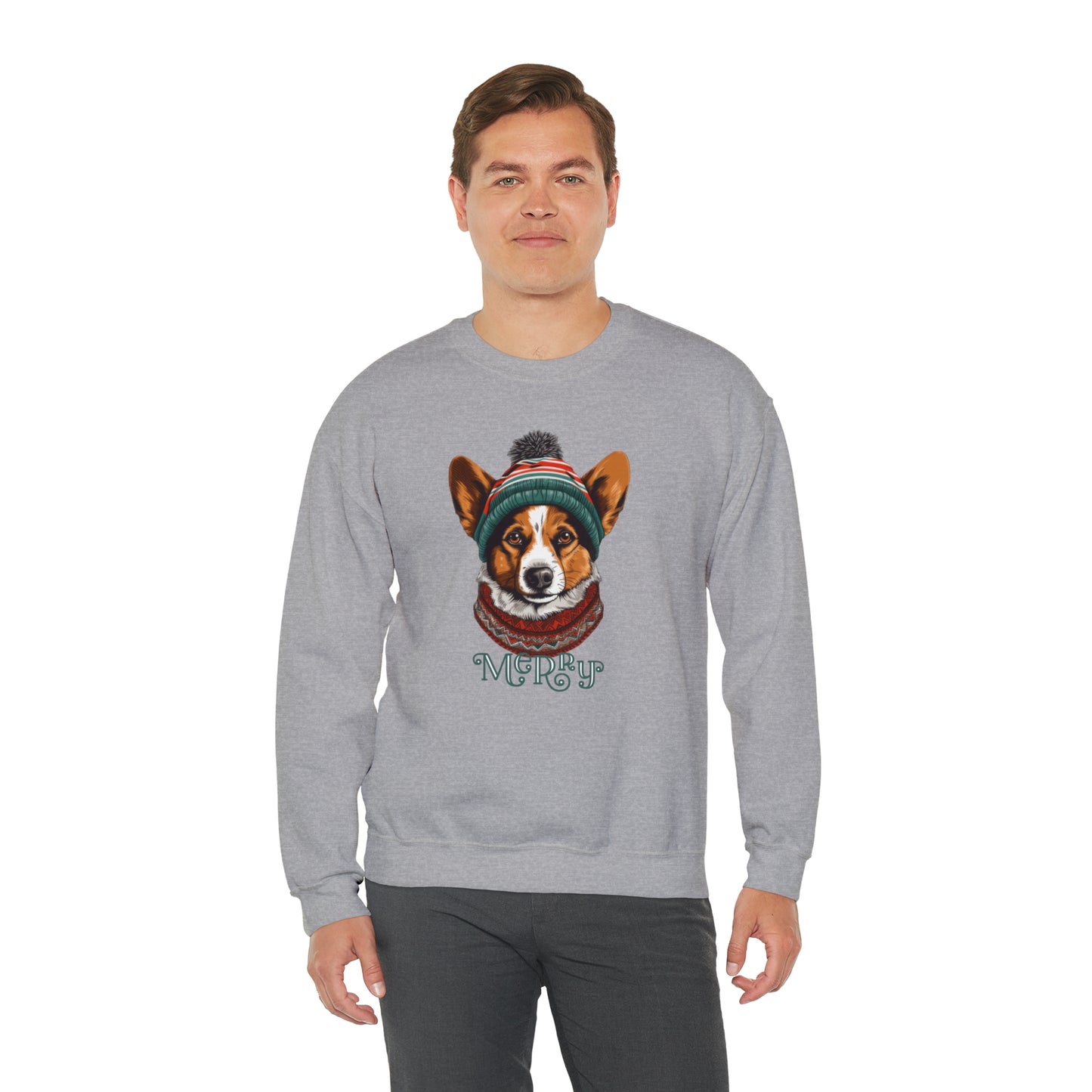 Merry Corgi in Hat & Scarf Unisex Heavy Blend™ Crewneck Sweatshirt