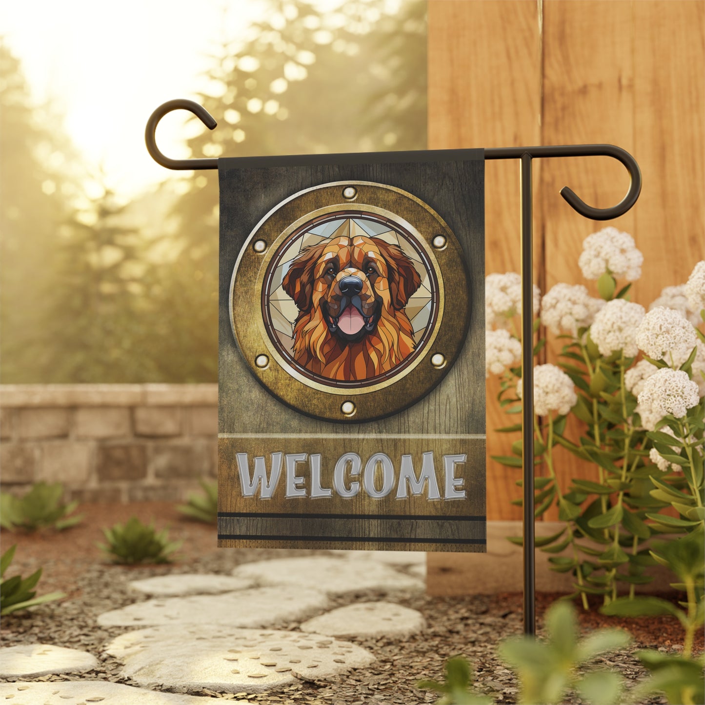 Leonberger in Port Hole Welcome 2-Sided Garden & House Flag/Banner