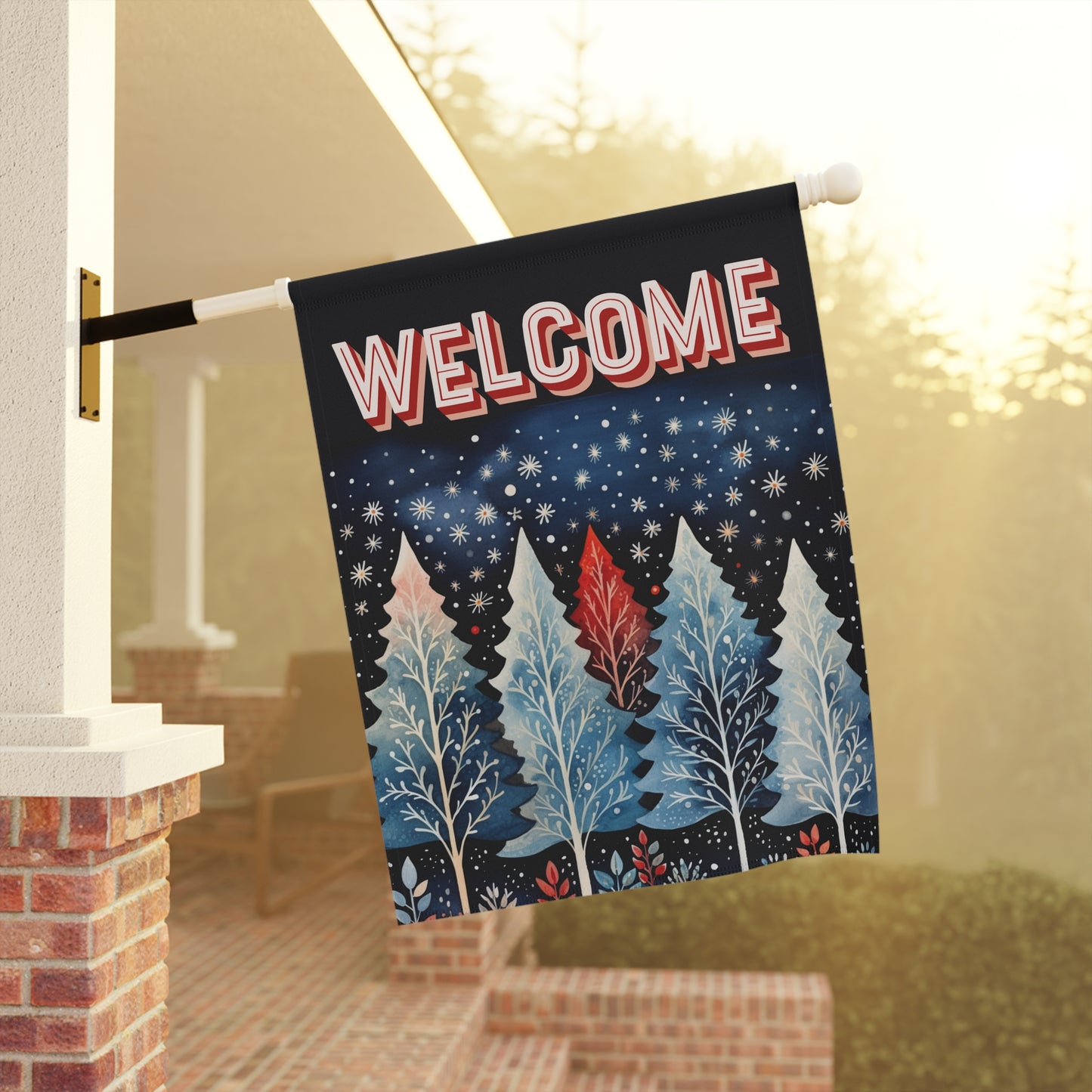 Nordic Forest Welcome 2-Sided Garden & House Flag/Banner